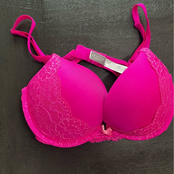 Victoria’s Secret Dream Angels Push-Up Bra 34C Barbie Pink Lace Bow - Picture 2 of 8